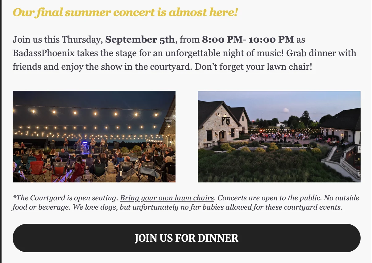 Sip and Shuck ticketed event email marketing campaign information