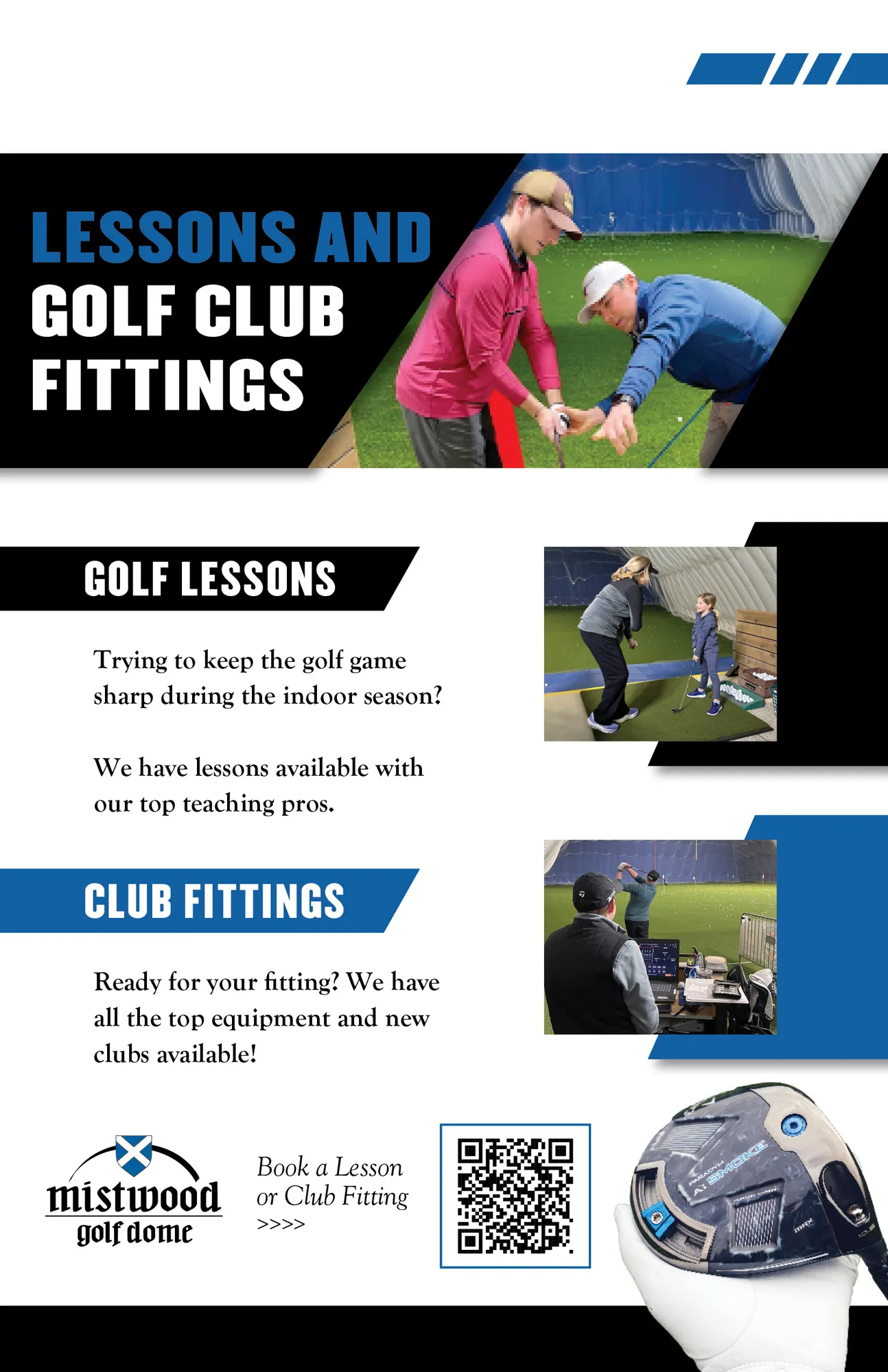 Golf lessons and club fittings hospitality flyer design
