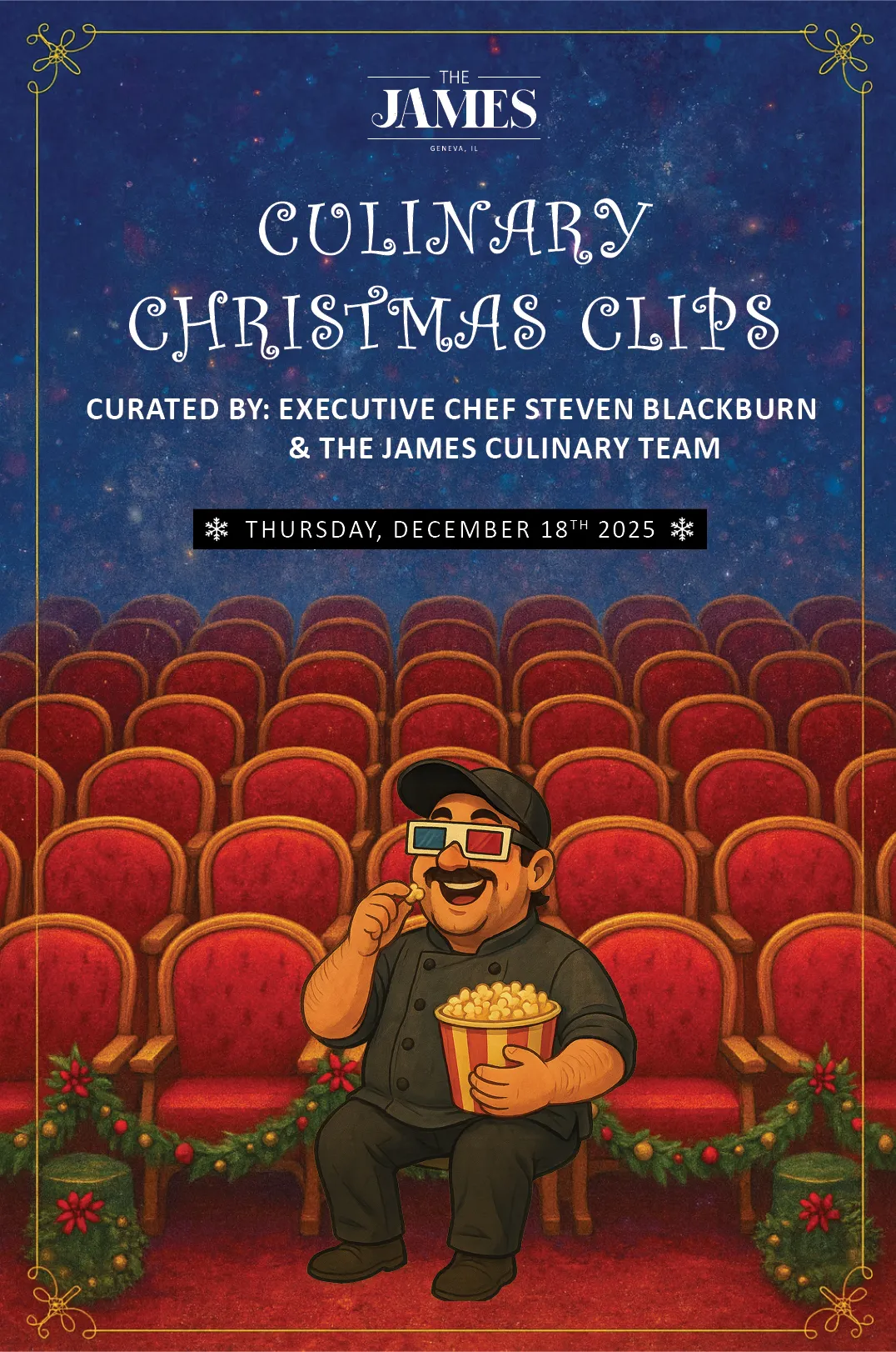 Culinary Christmas Clips Dinner storybook menu cover for The James