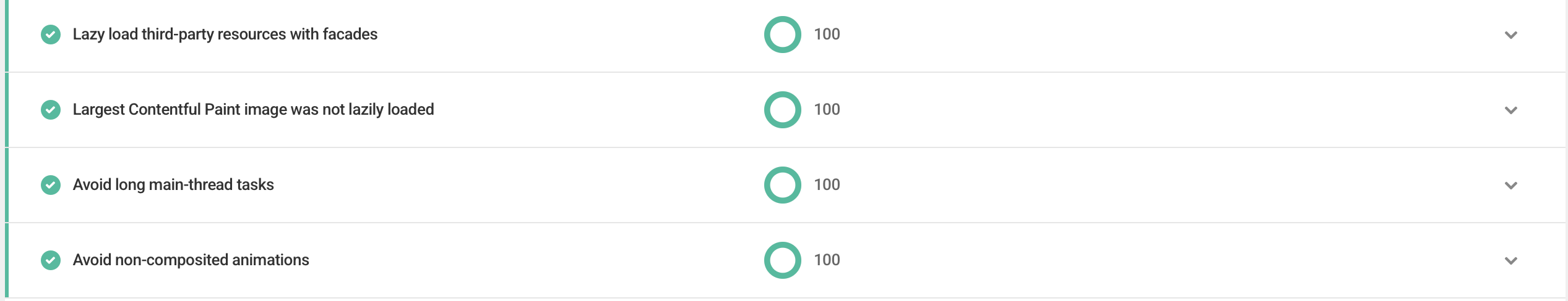 Mistwood Golf Dome audit checklist showing LCP image, main-thread, and animation checks