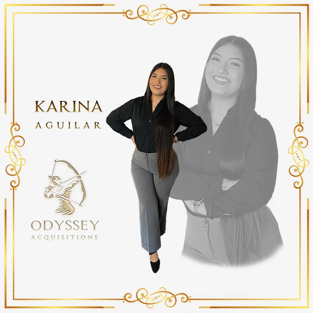 Karina Aguilar personal brand and team introduction graphic