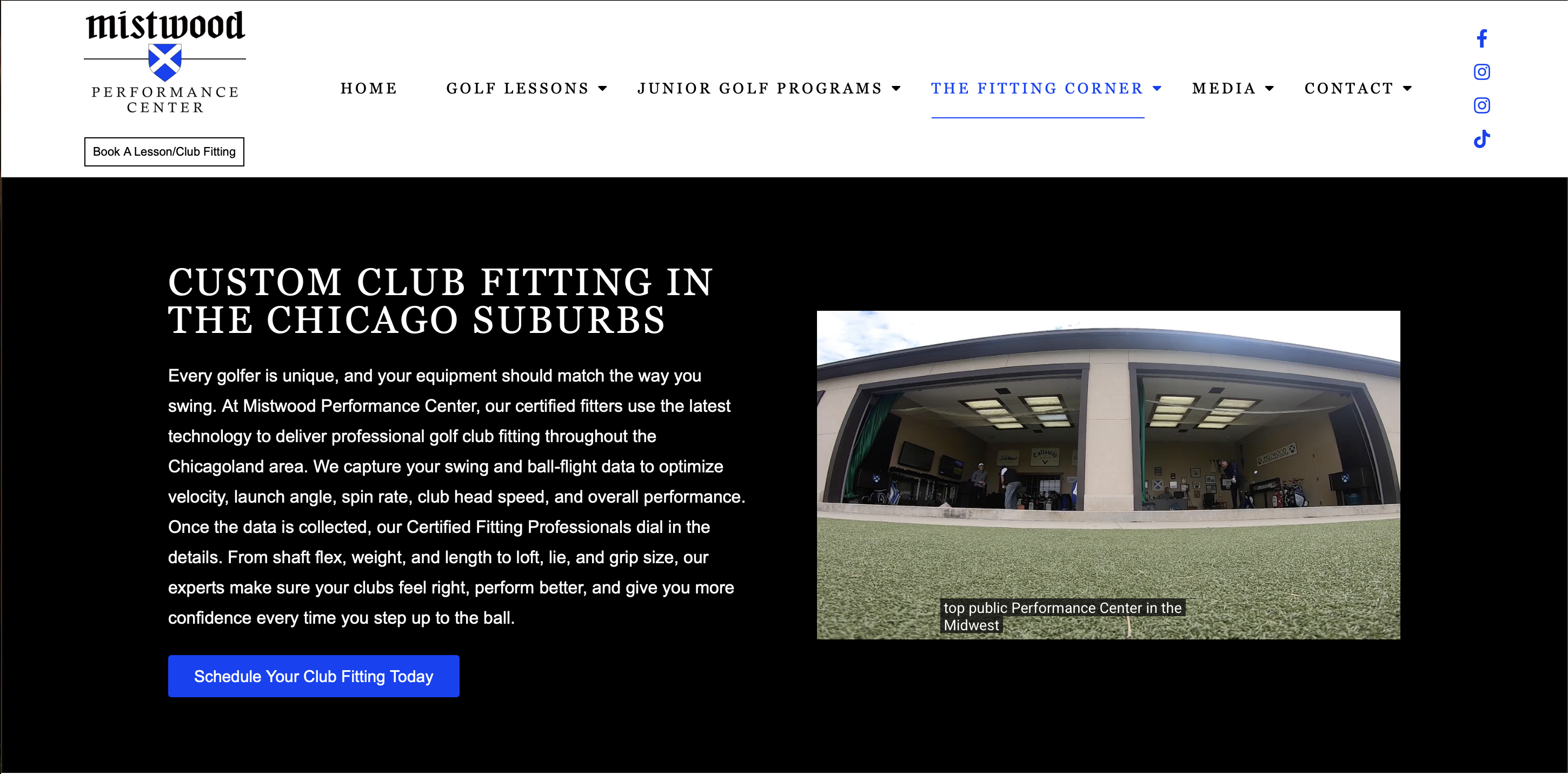 MPC Golf fitting corner — desktop view