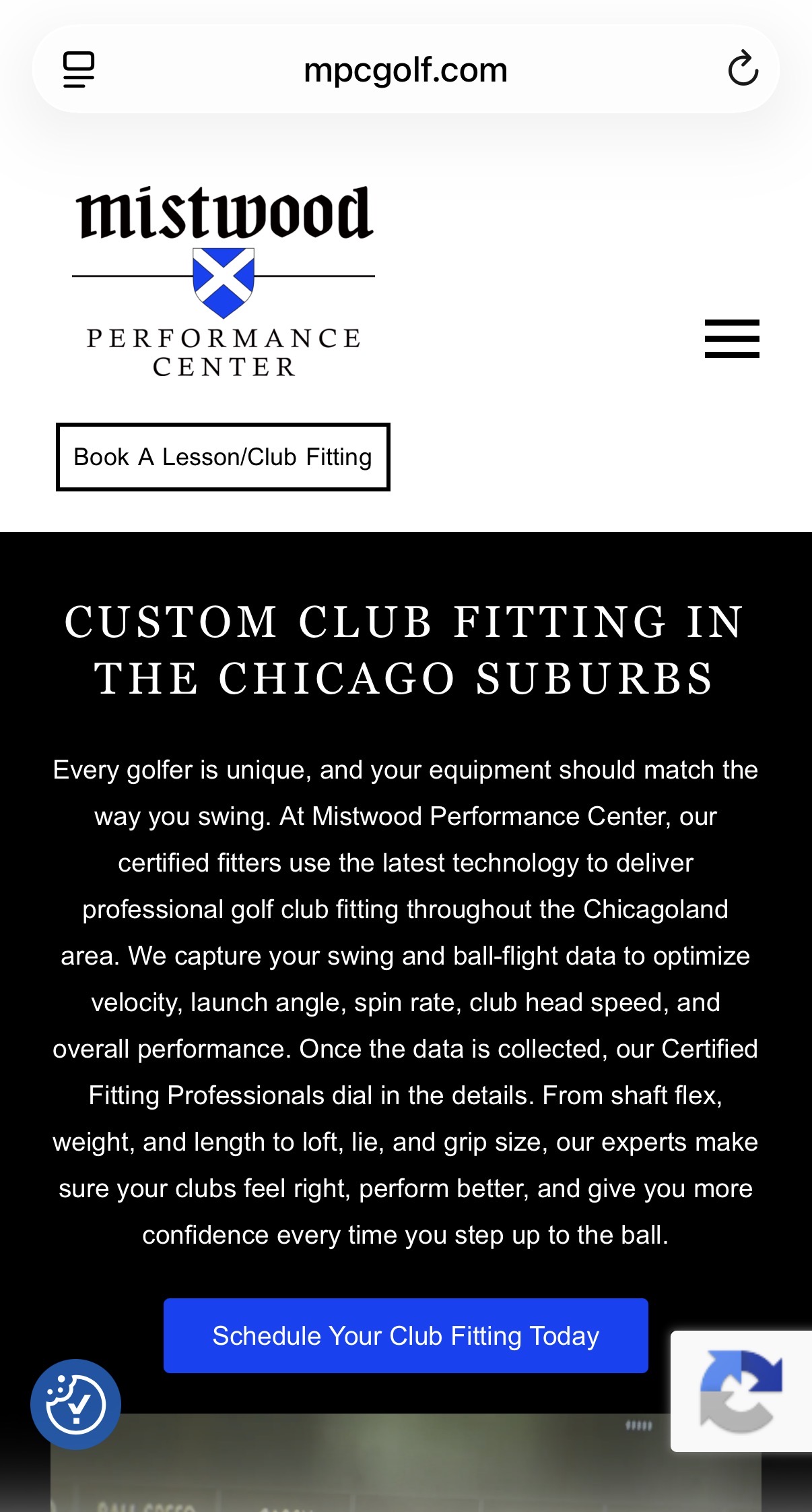 MPC Golf fitting corner — mobile view