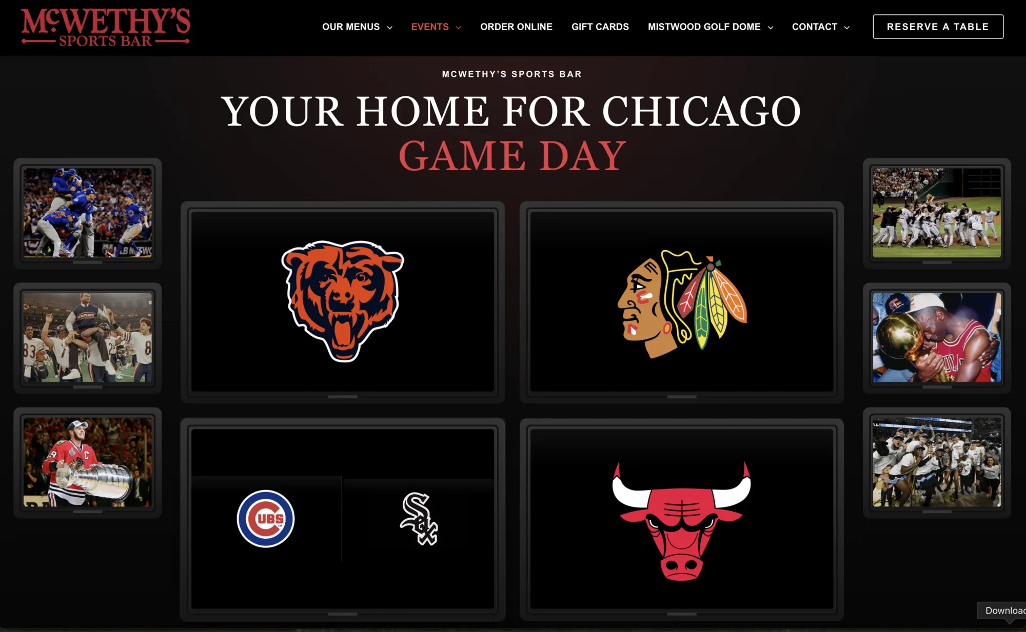 McWethy's Sports Bar Game Day website page